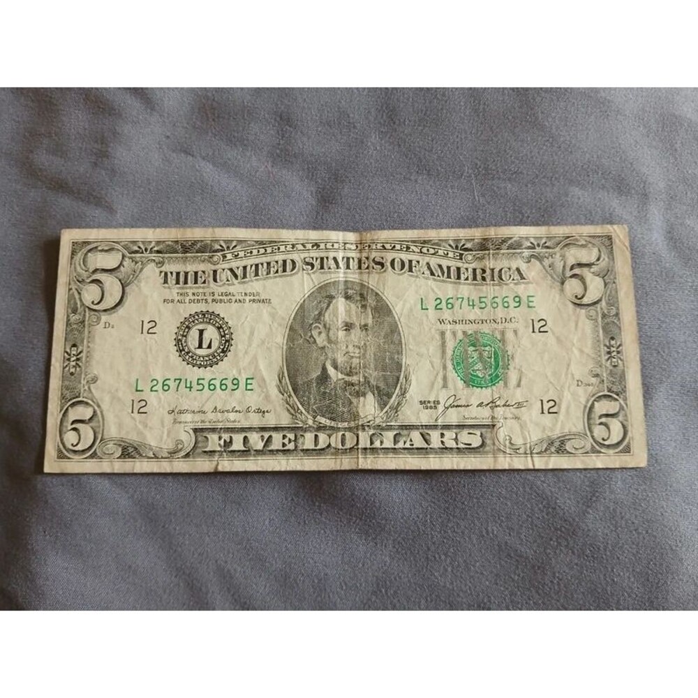 1985 $5 Federal Reserve Note San Francisco Vintage U.S. Currency